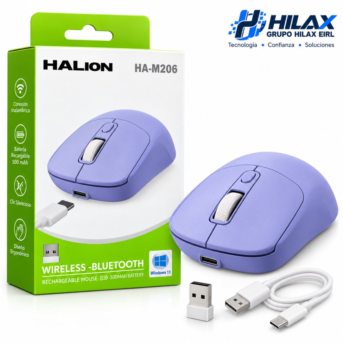 MOUSE HALION HA-M206 LOTUS RECARGABLE DUAL 2.4G+BT MORADO