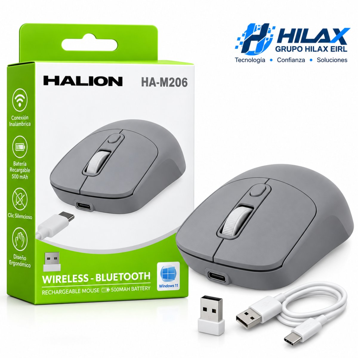 MOUSE HALION HA-M206 LOTUS RECARGABLE DUAL 2.4G+BT GRIS