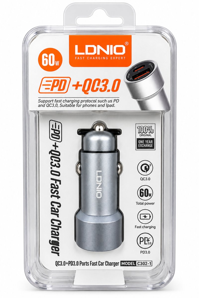 CARGADOR AUTO LDNIO C302-1 60W