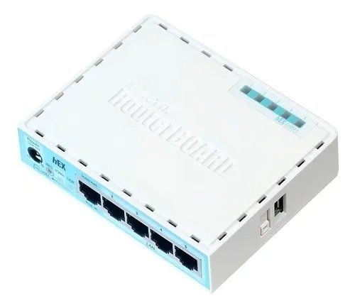 ROUTER MIKROTIK ROUTER BOARD HEX RB750GR3 BLANCO/TURQUESA 256MB RAM