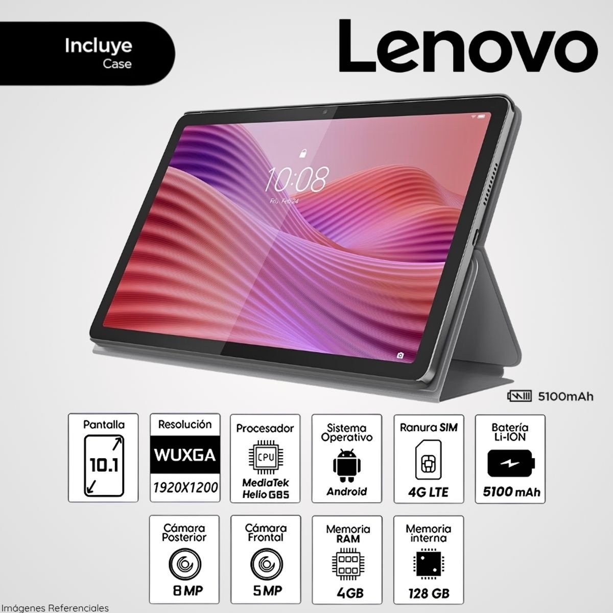 TABLET LENOVO TB311XU TAB + FOLIO CASE 101 FHD 4G LTE 4GB 128GB, LUNA GREY