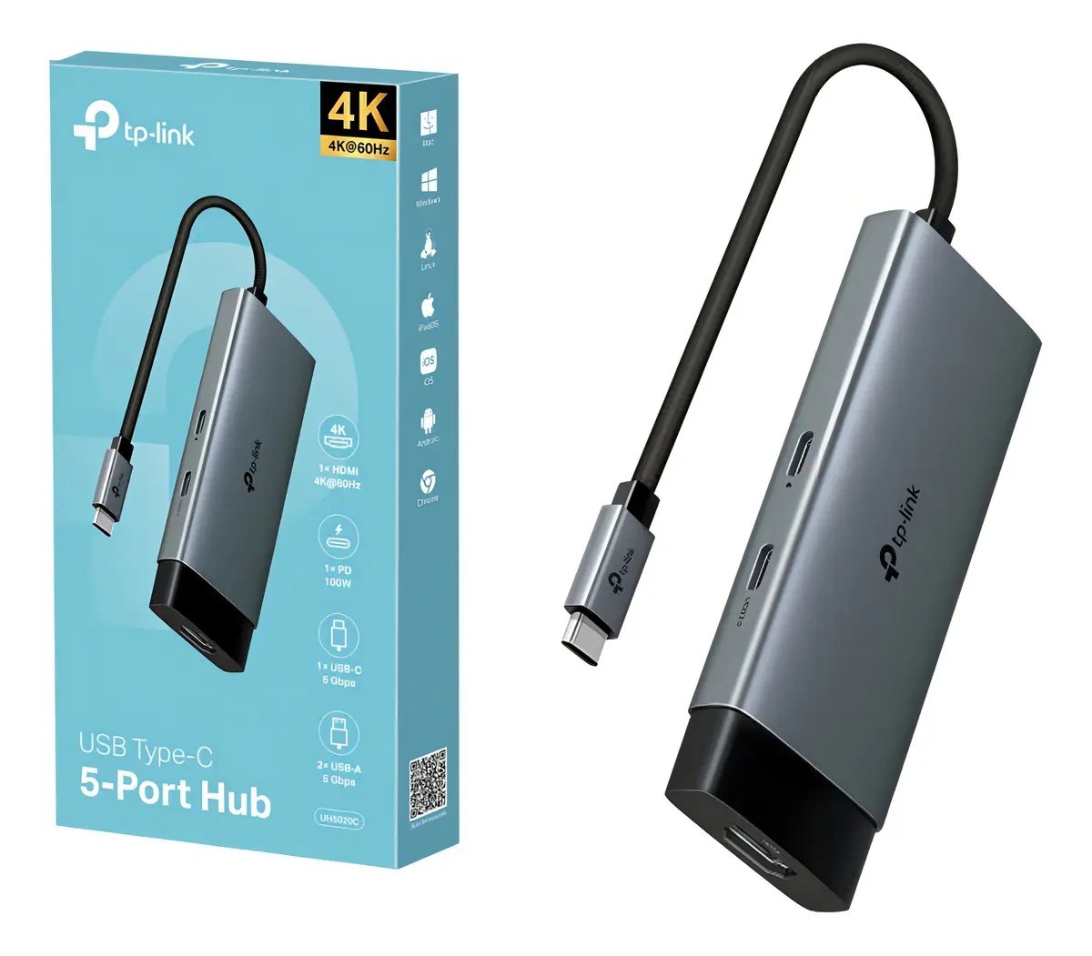 HUB TIPO C TP-LINK UH5020C, 5 en 1, HDMI, 2TIPO C, 2USB